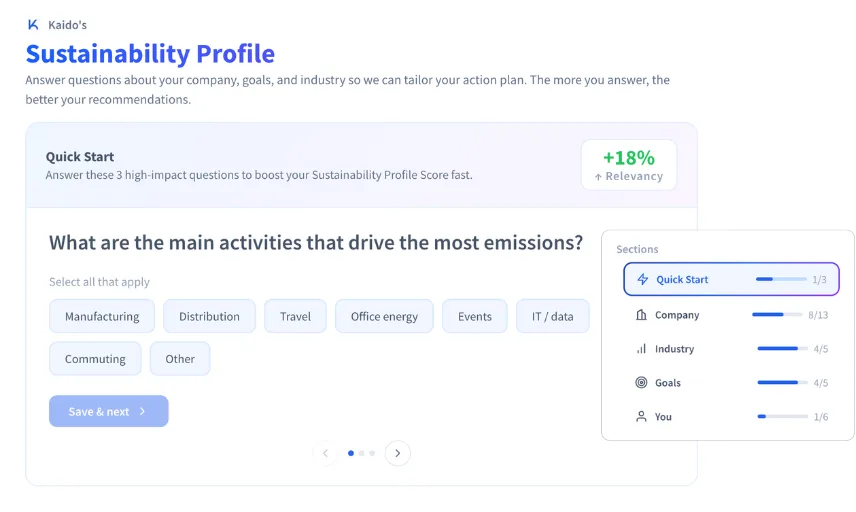 Building a sustainability profile in Giki Actions